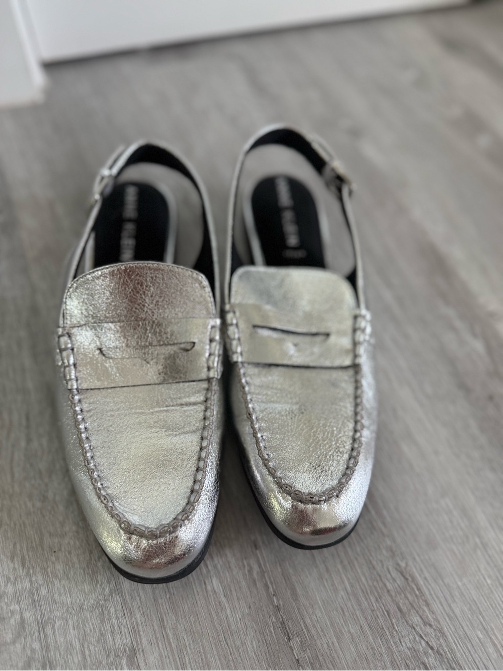 Anne Klein Metallic Silver Slingback Penny Mule Loafers - Picture 2 of 6